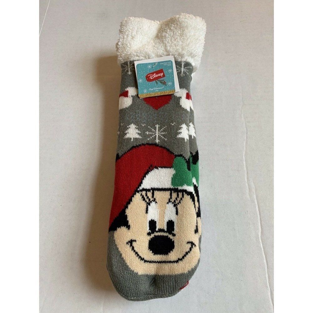 Disney Mickey Mouse Cozy Warmers Slipper Long Socks Christmas Santa‎ Holiday NWT